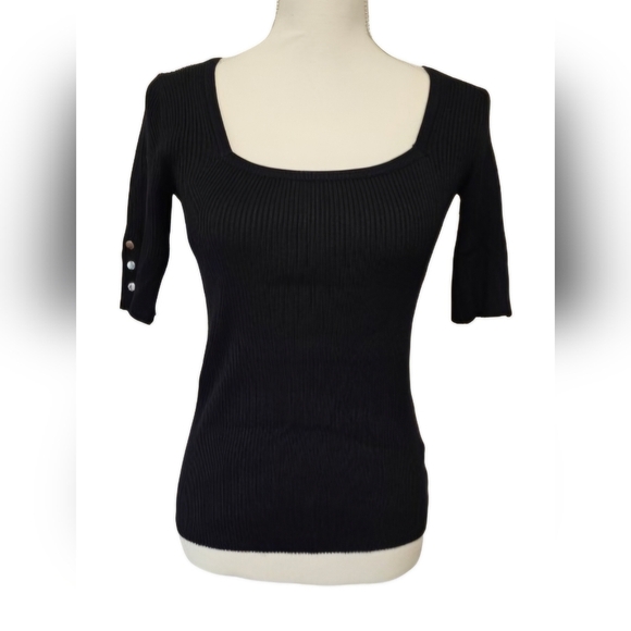 Premise Black with Silver Accents Rounded Square Neckline Blouse Women's Size S - Picture 1 of 11